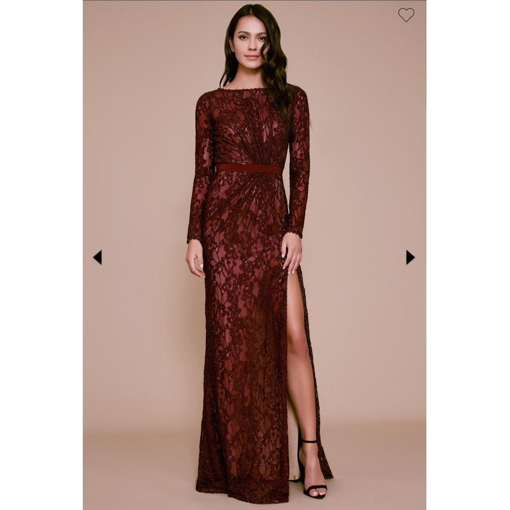 Tadashi Shoji Burgundy Long Sleeve Lace Dress